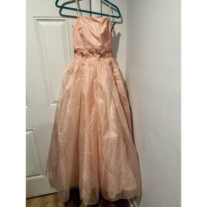 Vtg Marshall Field Embroidered Girls 12‎ Floral Pink Dress Debutante Wedding